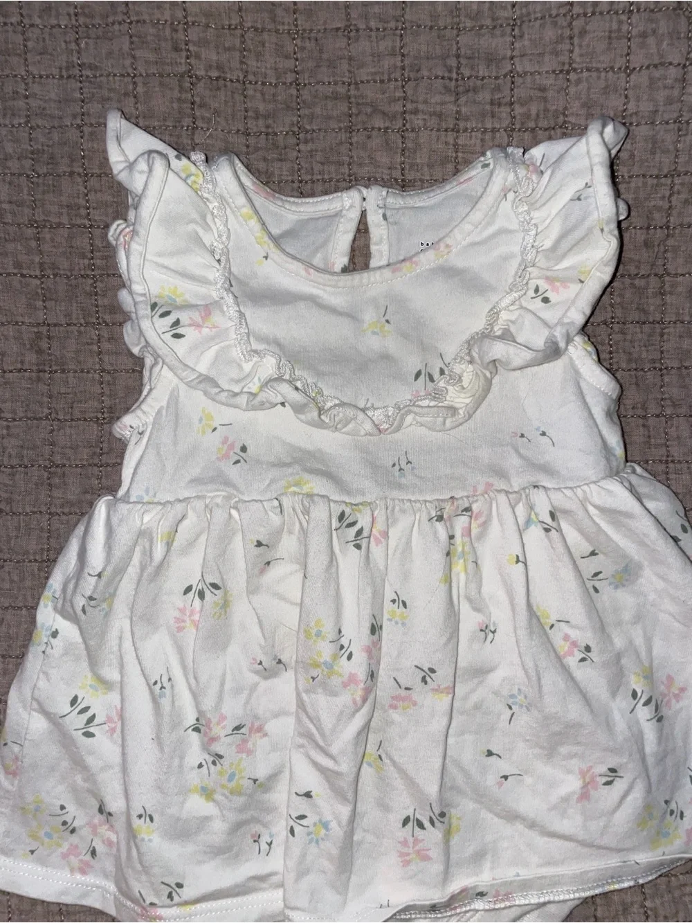 GAP White Floral Ruffle Bodysuit Dress with Pastel Accents